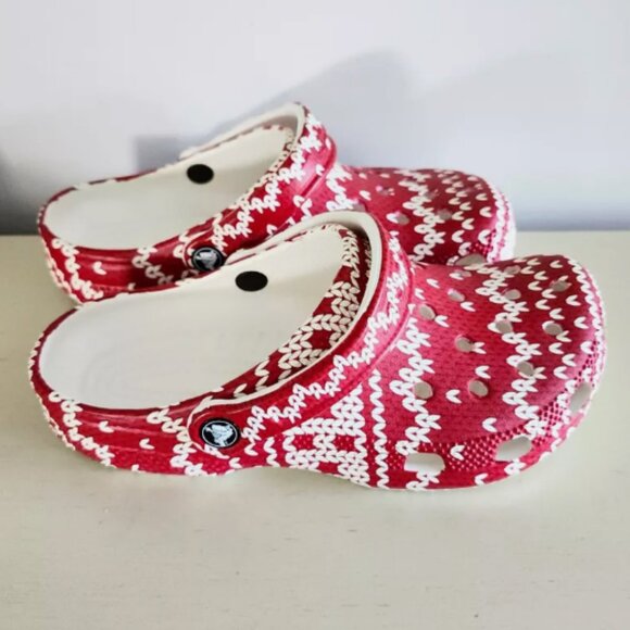 Brand New Crocs Unisex Classic Holiday Sweater Clog Red and White Men's Size 12 - Picture 4 of 6